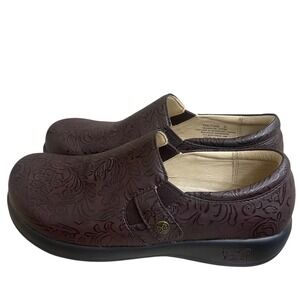 Alegria Kara  Brown Floral Embossed Slip On Clogs Shoes KARa-Womens 37 USA 7-7.5